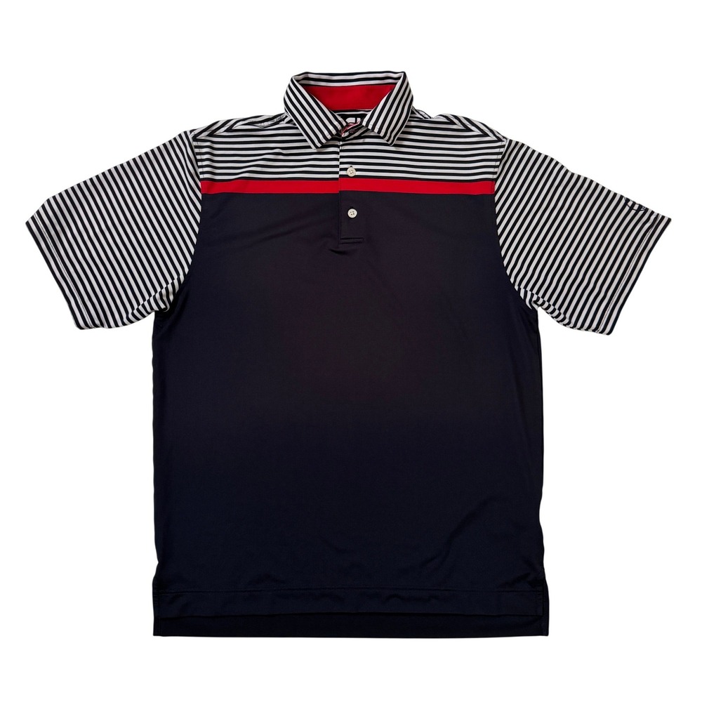 FootJoy Polo Shirt Medium Navy Striped Short Sleeve Golf Performance Salisbury